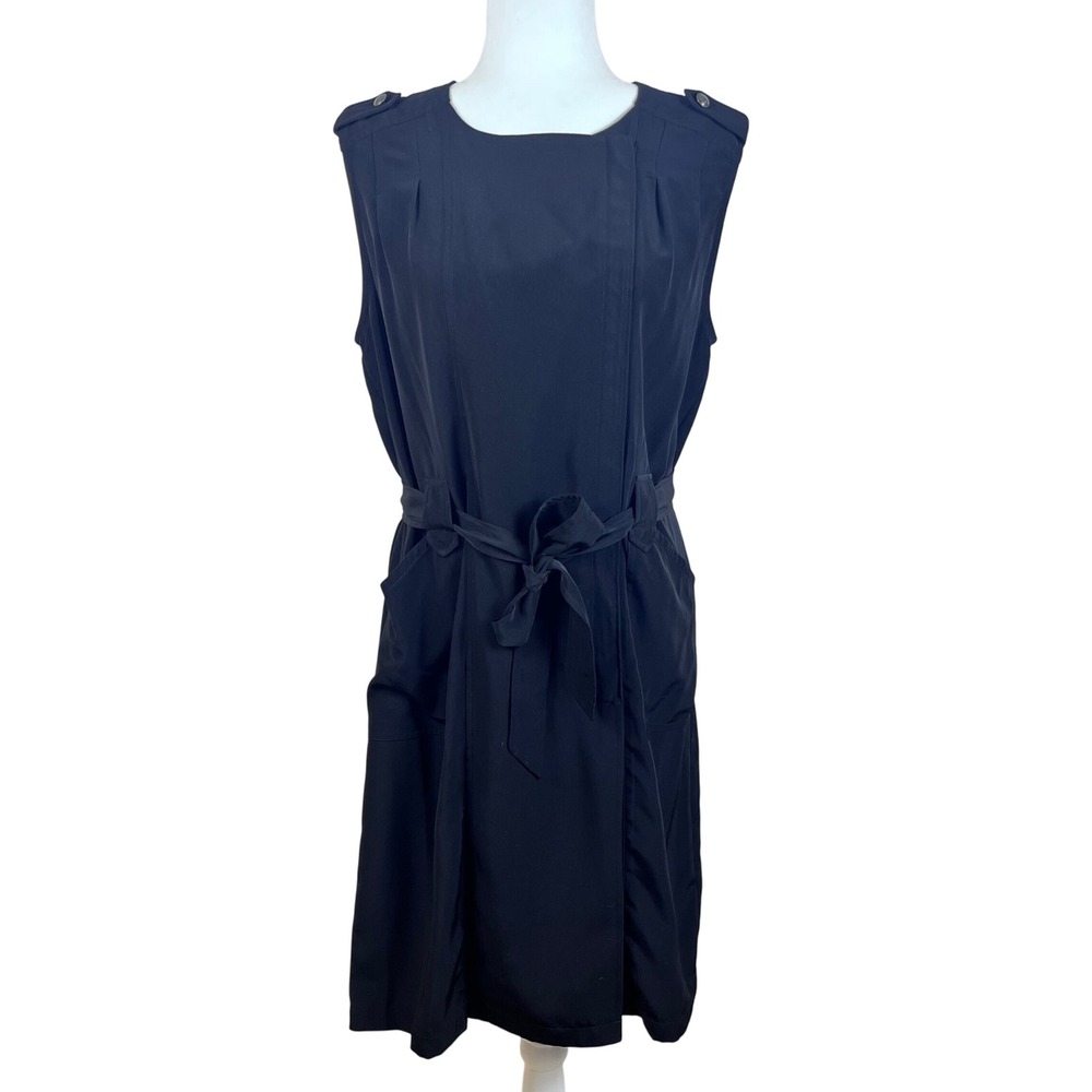 NWT: Dana Buchna, Black Sleeveless Belted Utility Pockets Dress Size 12 (N637)‎
